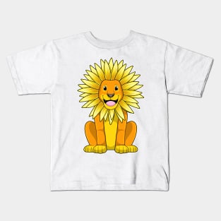 Lion with Sunflower Flower Kids T-Shirt